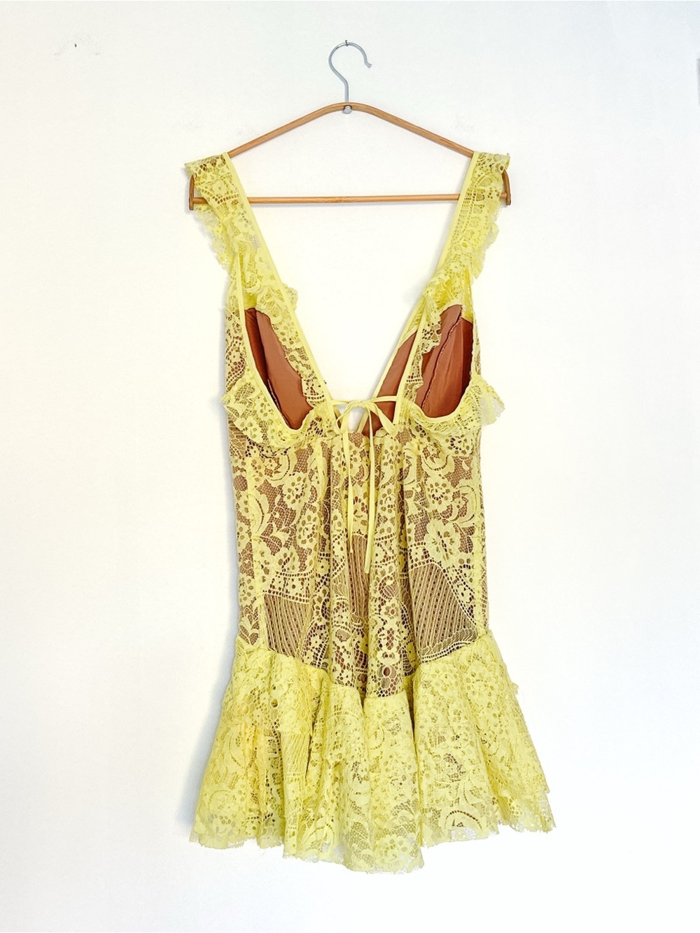 For Love & Lemons Tati Lace Ruffle Dress Yellow - Size Large - Picture 5 of 14
